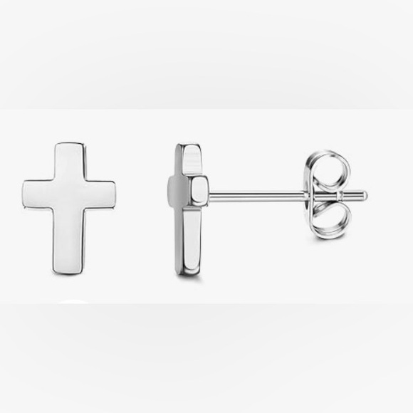 Unisex Y2K Stainless Steel Cross Stud Cross Earrings NWOT - Picture 3 of 3